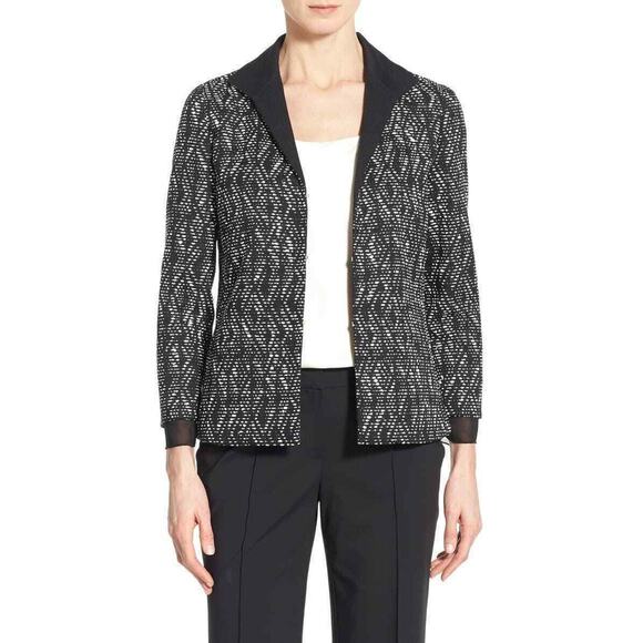 LAFAYETTE 148 NEW YORK $598 Bellene Jacquard Zip Jacket Black/White Size 0 - Picture 1 of 5